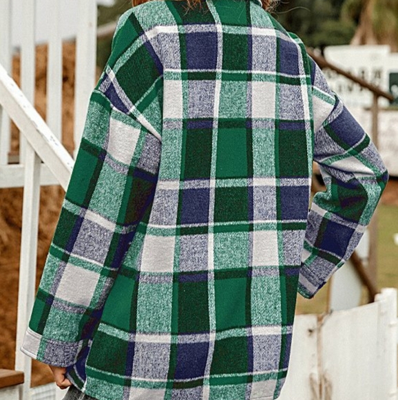 Green & Blue Plaid Button Down Flannel Shirt - Picture 2 of 3